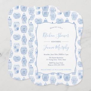 Invitation Fête des mariées Classique Bleu Et Blanc