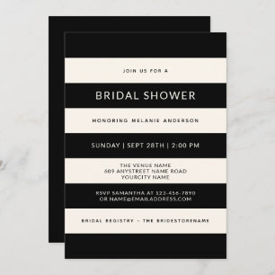 Invitation Fête des mariées classique en rayures noir et blan