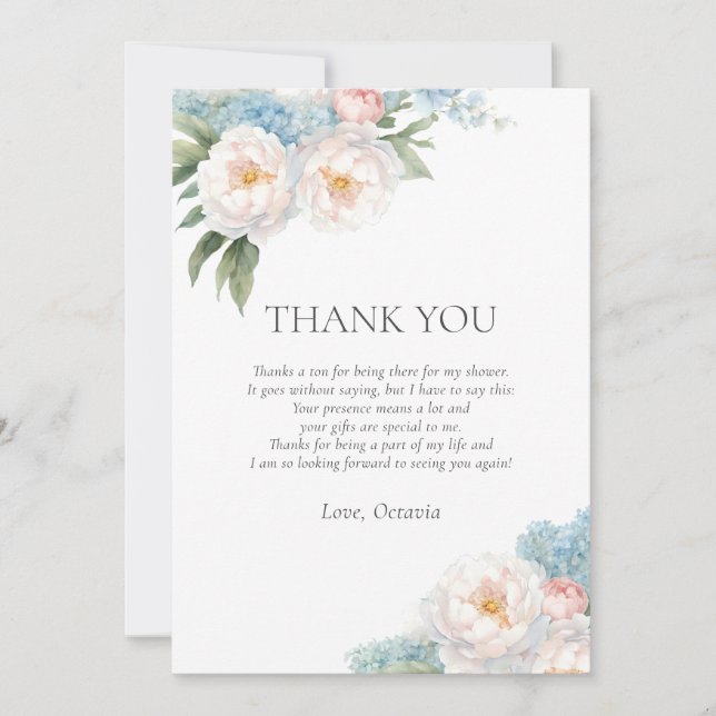 Invitation Fête des mariées classique Fleurs bleues douces et (Devant)