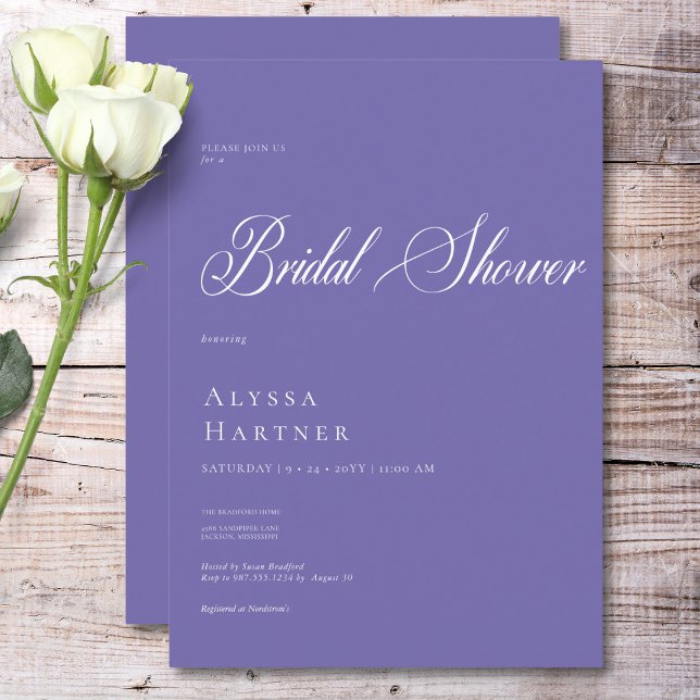 Invitation Fête des mariées classique minimale violet et blan (Minimal Classic Purple & White Bridal Shower Invitation)