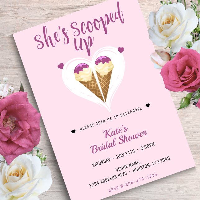 Invitation Fête des mariées Coeur de crème glacée rose (Scooped Up Pink Ice Cream Heart Bridal Shower Invitation
)