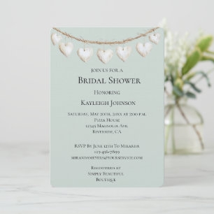 Invitation Fête des mariées Coeurs blancs Chic Mint Green