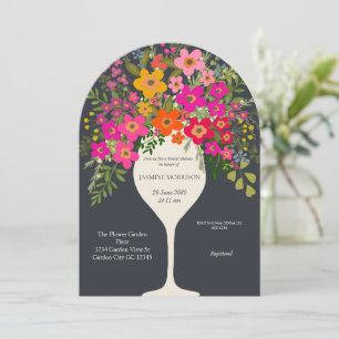 Invitation Fête des mariées colorée en verre de vin Floral