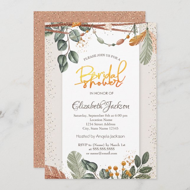 Invitation Fête des mariées Confetti Boho (Devant / Derrière)