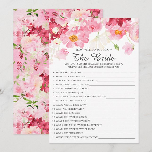 Invitation Fête des mariées Connaissez-Vous Bien Le Jeu De Ma (Devant / Derrière)