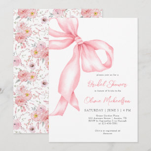 Invitation Fête des mariées Coquette Florale Bow rose Ribbon