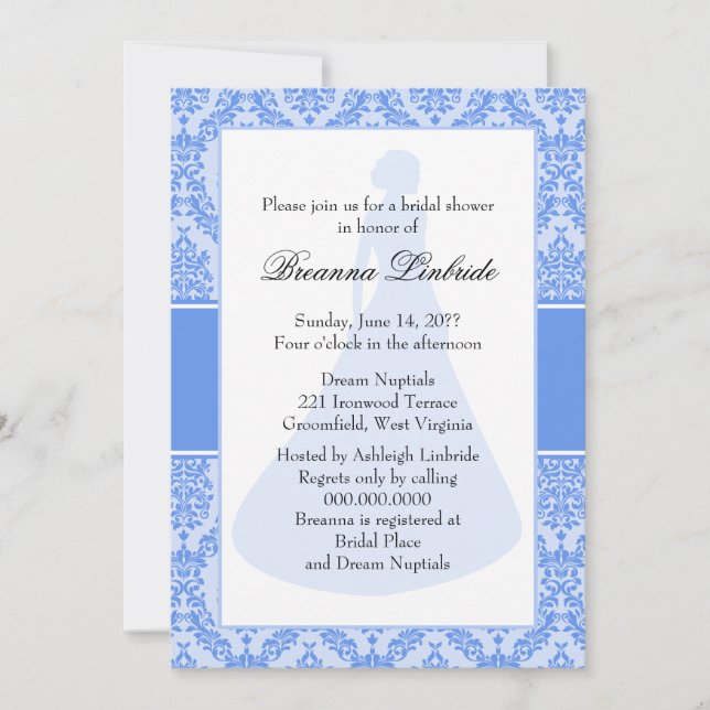 Invitation Fête des mariées Cornflower Blue Damask (Devant)