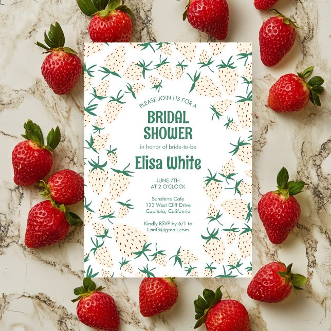 Invitation Fête des mariées CUSTOM Fraise blanche (White Strawberry Pineberry CUSTOM Bridal Shower Invitation
)