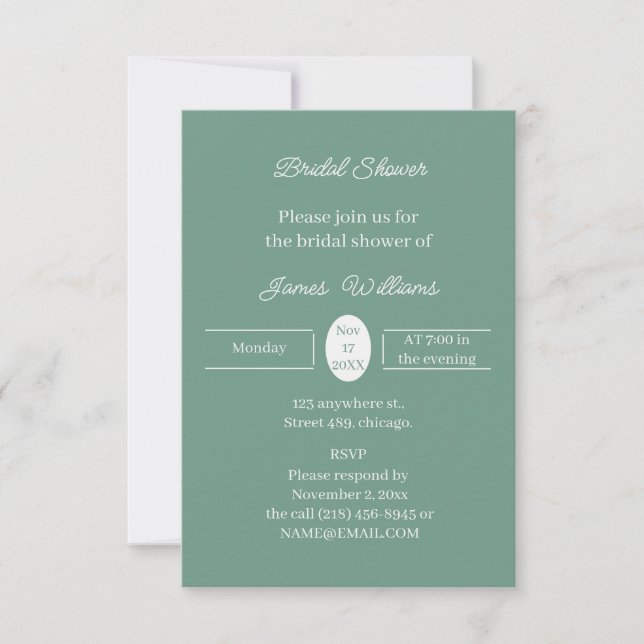 Invitation Fête des mariées Customisée verte simple (Devant)