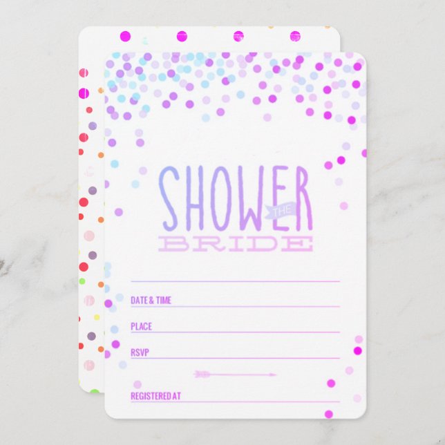 Invitation Fête des mariées Cute Confetti (Devant / Derrière)