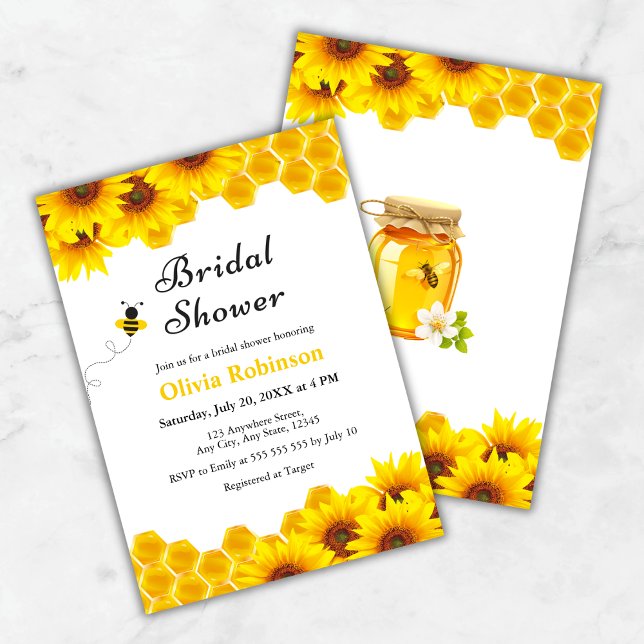 Invitation Fête des mariées d'abeilles au miel jaune Floral (Yellow Floral Honey Bee Bridal Shower Invitation  )