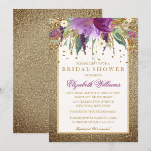 Invitation Fête des mariées d'améthyste à étincelles d'or