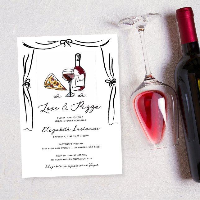 Invitation Fête des mariées d'amour et de pizza à main rétro (Créateur téléchargé)