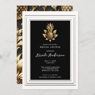 Invitation Fête des mariées d'ananas Tropical Black White Gol