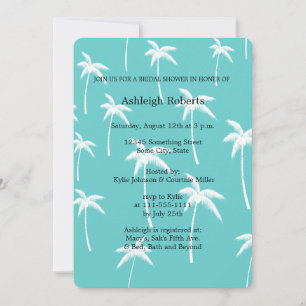 Invitation Fête des mariées d'aqua et de palmiers blancs