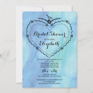 Invitation Fête des mariées d'aquarelle bleu coeur Whimsical
