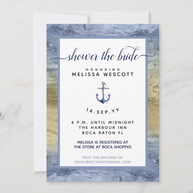 Invitation Fête des mariées d'aquarelle bleu marine Dusty (Devant)