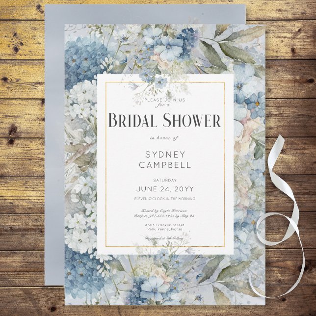 Invitation Fête des mariées d'aquarelle bleu rustique (Rustic Blue Floral Watercolor Bridal Shower Invitation)