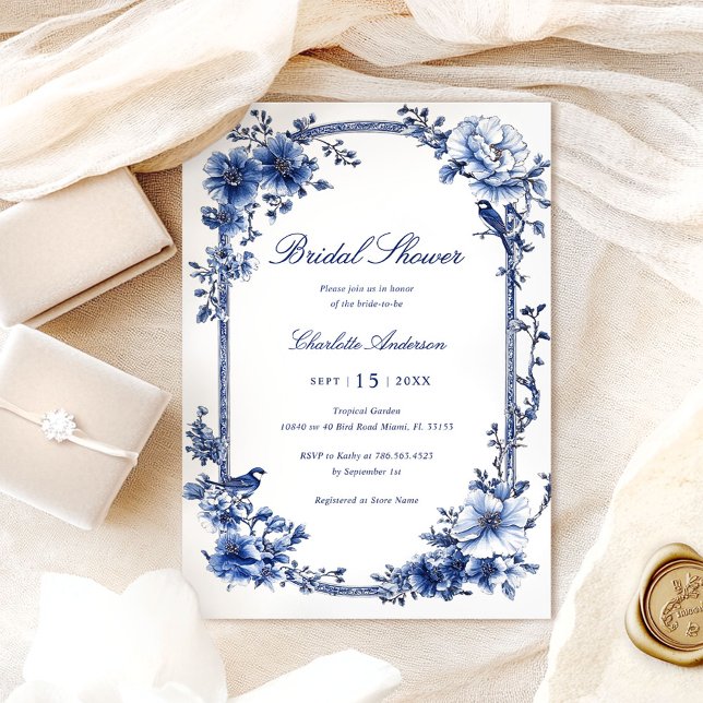 Invitation Fête des mariées d'aquarelle bleue (Créateur téléchargé)