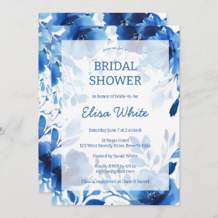 Invitation Fête des mariées d'aquarelle Blue Blooms PERSONNAL