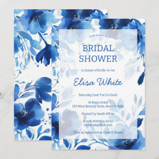 Invitation Fête des mariées d'aquarelle Blue Blooms PERSONNAL