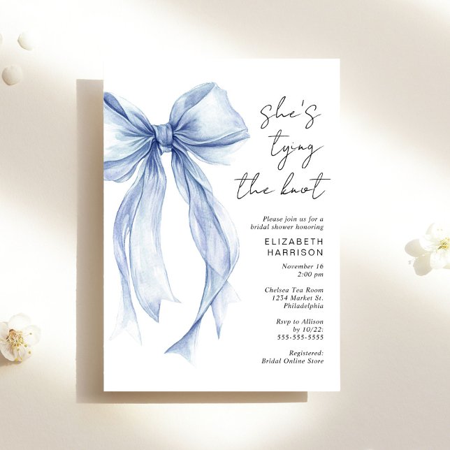 Invitation Fête des mariées d'aquarelle Blue Coquette Bow (Créateur téléchargé)