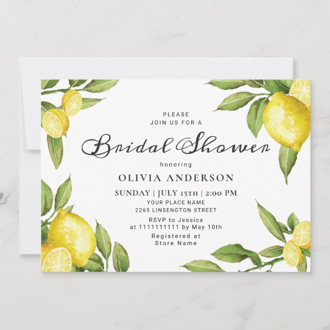 Invitation Fête des mariées d'aquarelle chic citron vert (Devant)