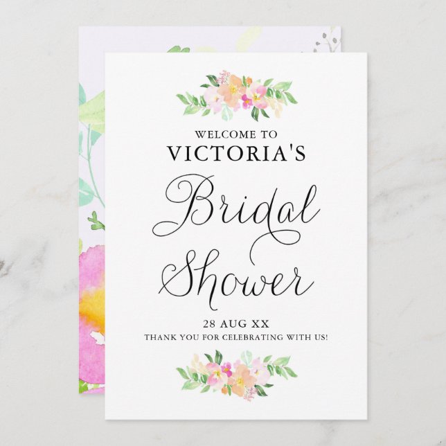 Invitation Fête des mariées d'aquarelle Dainty Florals (Devant / Derrière)