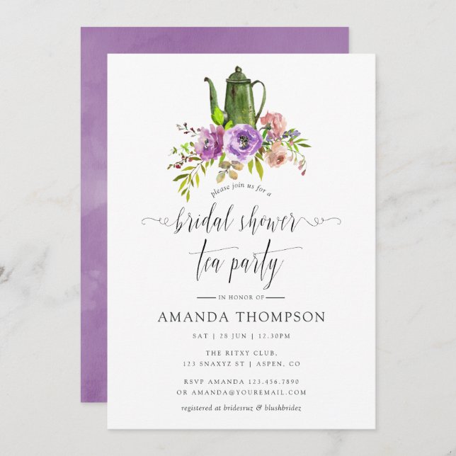 Invitation Fête des mariées d'aquarelle de printemps Floral T (Devant / Derrière)