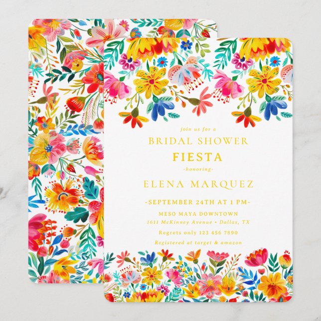 Invitation Fête des mariées d'aquarelle florale Fiesta (Devant / Derrière)