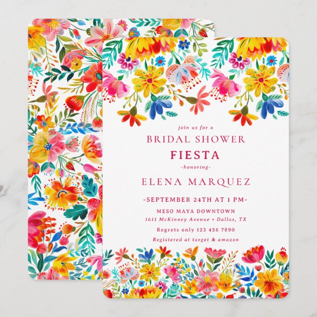 Invitation Fête des mariées d'aquarelle florale Fiesta (Devant / Derrière)