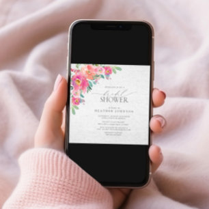 Invitation Fête des mariées d'aquarelle florale rose chaud