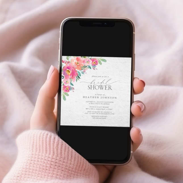 Invitation Fête des mariées d'aquarelle florale rose chaud (Créateur téléchargé)