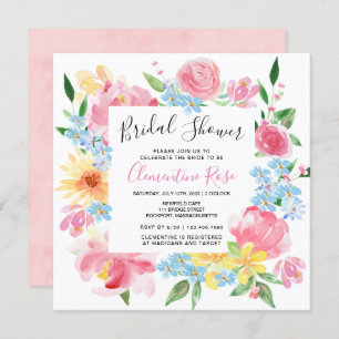 Invitation Fête des mariées d'aquarelle florale rose d'été