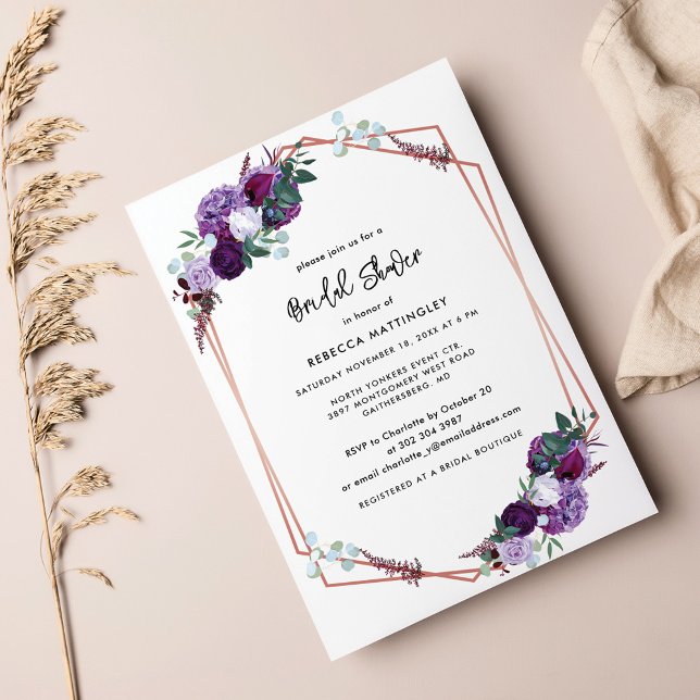 Invitation Fête des mariées d'aquarelle florale violet (Purple Floral Bridal Shower Invitation Card)