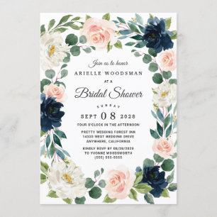 Invitation Fête des mariées d'aquarelle marine et rose pâle