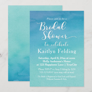Invitation Fête des mariées d'aquarelle Ombre bleu et Turquoi
