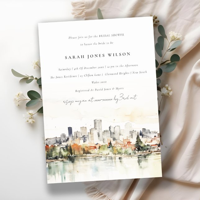 Invitation Fête des mariées d'aquarelle Portland Oregon Skyli (Créateur téléchargé)