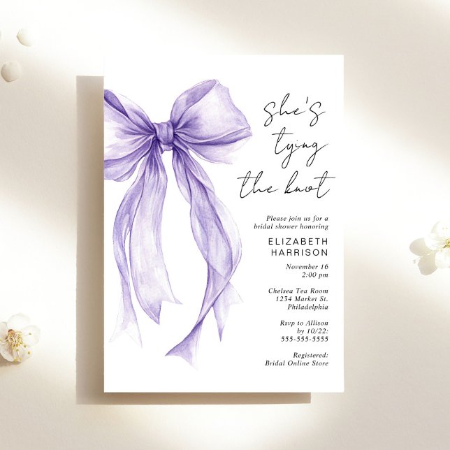 Invitation Fête des mariées d'aquarelle pourpre Coquette Bow (Créateur téléchargé)