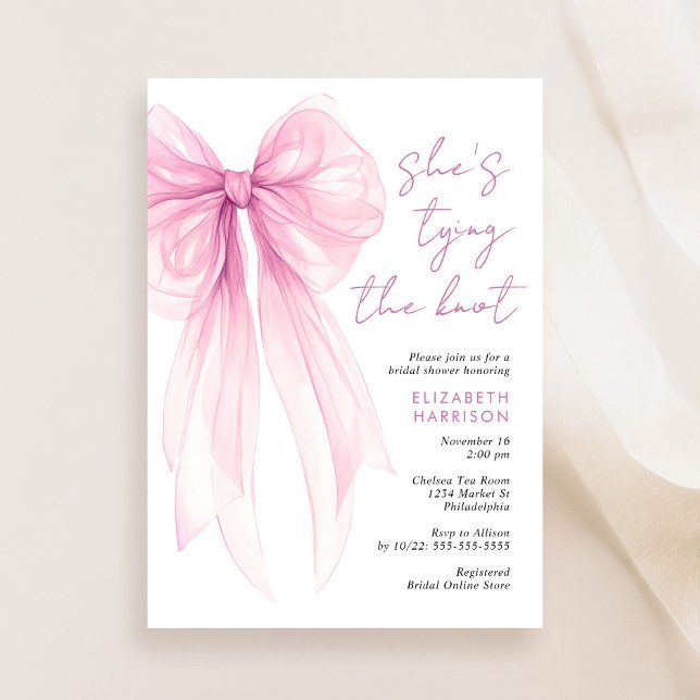 Invitation Fête des mariées d'aquarelle rose Coquette Bow (Créateur téléchargé)