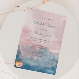 Invitation Fête des mariées d'aquarelle rose et bleu