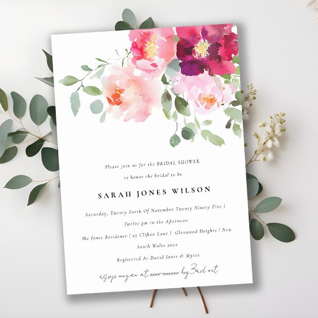 Invitation Fête des mariées d'aquarelle Rose rose-bleu (Créateur téléchargé)