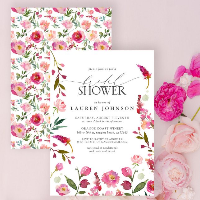 Invitation Fête des mariées d'aquarelle rose vibre (Bridal Shower Invitation)