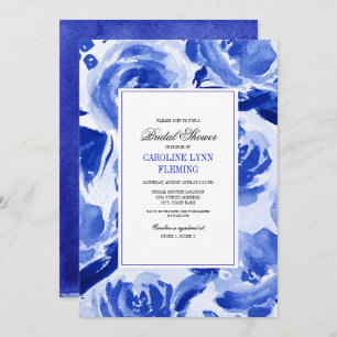 Invitation Fête des mariées d'aquarelle Royal Blue Floral