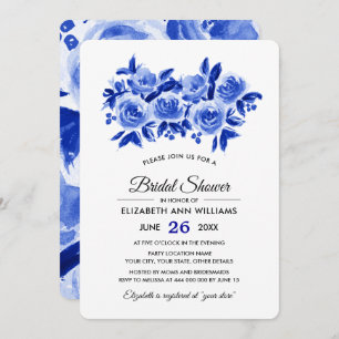 Invitation Fête des mariées d'aquarelle Royal Blue Floral