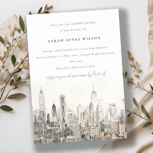 Invitation Fête des mariées d'aquarelle Skyline de New York