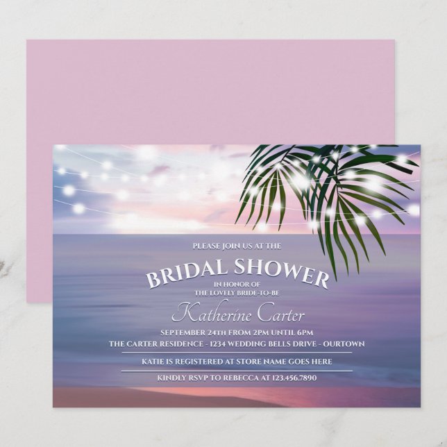 Invitation Fête des mariées d'aquarelle tropicale (Devant / Derrière)