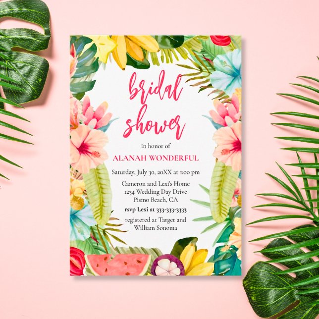 Invitation Fête des mariées d'aquarelle tropicale (Créateur téléchargé)