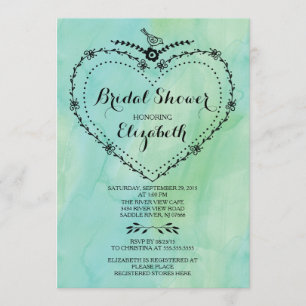 Invitation Fête des mariées d'aquarelle verte du coeur lunair