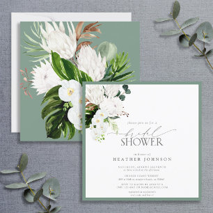 Invitation Fête des mariées d'aquarelle verte et blanche trop